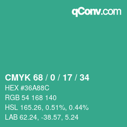 Color code: CMYK 68 / 0 / 17 / 34 | qconv.com