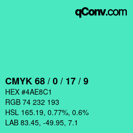 Color code: CMYK 68 / 0 / 17 / 9 | qconv.com