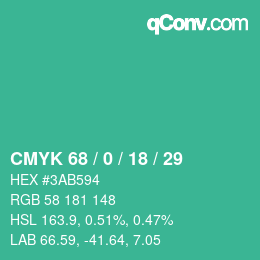 カラーコード: CMYK 68 / 0 / 18 / 29 | qconv.com