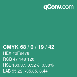 颜色代码: CMYK 68 / 0 / 19 / 42 | qconv.com