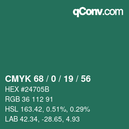 Farbcode: CMYK 68 / 0 / 19 / 56 | qconv.com