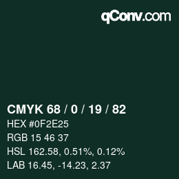 Color code: CMYK 68 / 0 / 19 / 82 | qconv.com
