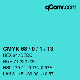 カラーコード: CMYK 68 / 0 / 1 / 13 | qconv.com