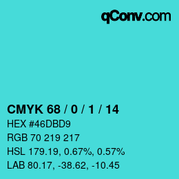 颜色代码: CMYK 68 / 0 / 1 / 14 | qconv.com