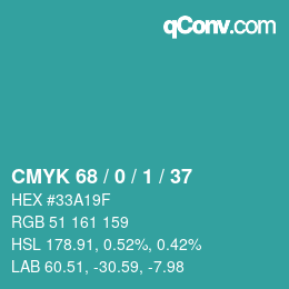 カラーコード: CMYK 68 / 0 / 1 / 37 | qconv.com