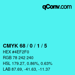颜色代码: CMYK 68 / 0 / 1 / 5 | qconv.com
