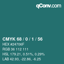 カラーコード: CMYK 68 / 0 / 1 / 56 | qconv.com