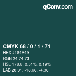 Color code: CMYK 68 / 0 / 1 / 71 | qconv.com