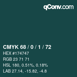 カラーコード: CMYK 68 / 0 / 1 / 72 | qconv.com