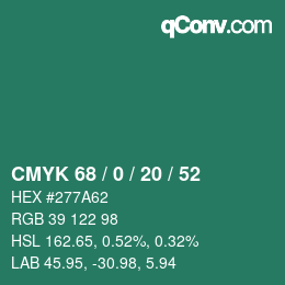 Color code: CMYK 68 / 0 / 20 / 52 | qconv.com