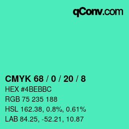 Farbcode: CMYK 68 / 0 / 20 / 8 | qconv.com