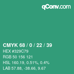 カラーコード: CMYK 68 / 0 / 22 / 39 | qconv.com