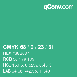 Color code: CMYK 68 / 0 / 23 / 31 | qconv.com