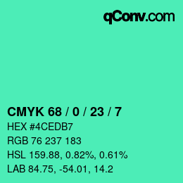 カラーコード: CMYK 68 / 0 / 23 / 7 | qconv.com