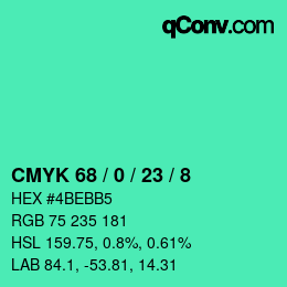 Color code: CMYK 68 / 0 / 23 / 8 | qconv.com