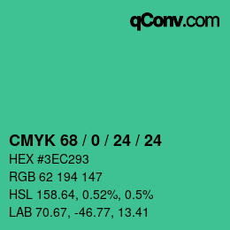 カラーコード: CMYK 68 / 0 / 24 / 24 | qconv.com