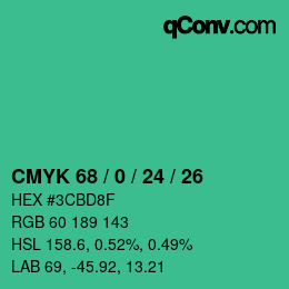 颜色代码: CMYK 68 / 0 / 24 / 26 | qconv.com