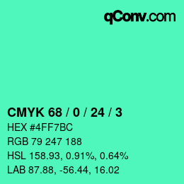 カラーコード: CMYK 68 / 0 / 24 / 3 | qconv.com