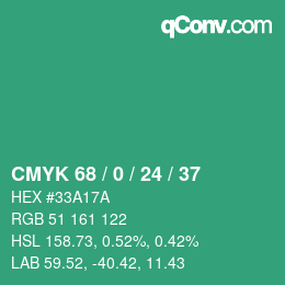 カラーコード: CMYK 68 / 0 / 24 / 37 | qconv.com