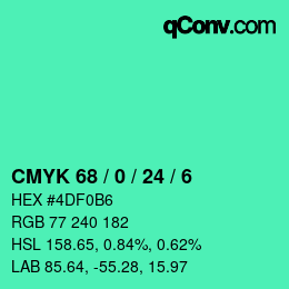 カラーコード: CMYK 68 / 0 / 24 / 6 | qconv.com