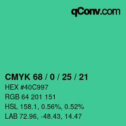 カラーコード: CMYK 68 / 0 / 25 / 21 | qconv.com