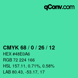 Color code: CMYK 68 / 0 / 26 / 12 | qconv.com