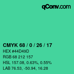 カラーコード: CMYK 68 / 0 / 26 / 17 | qconv.com