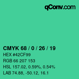 カラーコード: CMYK 68 / 0 / 26 / 19 | qconv.com