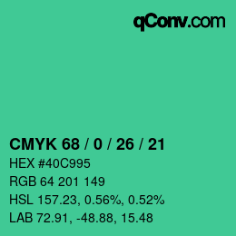 カラーコード: CMYK 68 / 0 / 26 / 21 | qconv.com