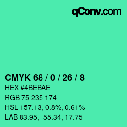 カラーコード: CMYK 68 / 0 / 26 / 8 | qconv.com