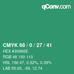 Code couleur: CMYK 68 / 0 / 27 / 41 | qconv.com