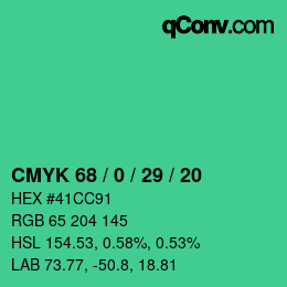 カラーコード: CMYK 68 / 0 / 29 / 20 | qconv.com