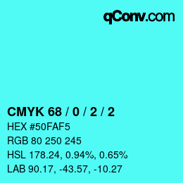カラーコード: CMYK 68 / 0 / 2 / 2 | qconv.com