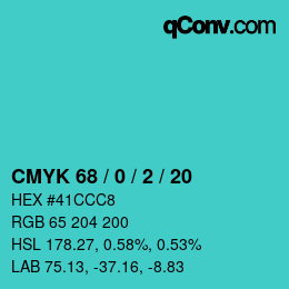 カラーコード: CMYK 68 / 0 / 2 / 20 | qconv.com