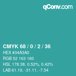 カラーコード: CMYK 68 / 0 / 2 / 36 | qconv.com