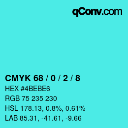 颜色代码: CMYK 68 / 0 / 2 / 8 | qconv.com