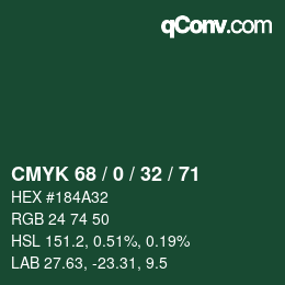 Farbcode: CMYK 68 / 0 / 32 / 71 | qconv.com