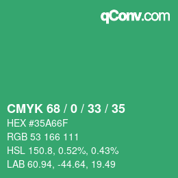 颜色代码: CMYK 68 / 0 / 33 / 35 | qconv.com