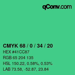 Color code: CMYK 68 / 0 / 34 / 20 | qconv.com