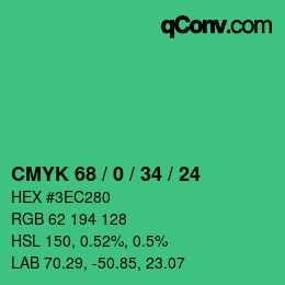カラーコード: CMYK 68 / 0 / 34 / 24 | qconv.com