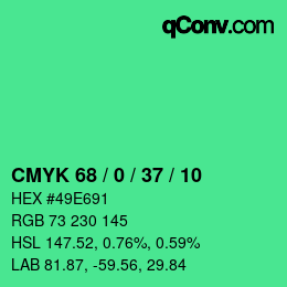 カラーコード: CMYK 68 / 0 / 37 / 10 | qconv.com