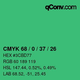 颜色代码: CMYK 68 / 0 / 37 / 26 | qconv.com