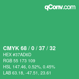 Color code: CMYK 68 / 0 / 37 / 32 | qconv.com