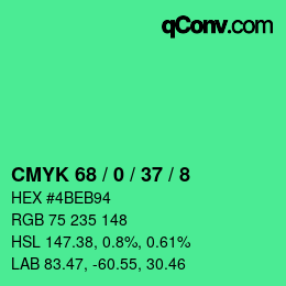 カラーコード: CMYK 68 / 0 / 37 / 8 | qconv.com