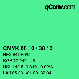 颜色代码: CMYK 68 / 0 / 38 / 6 | qconv.com