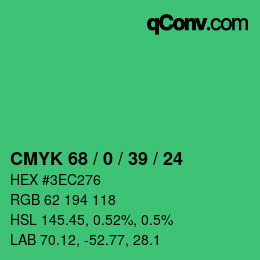 カラーコード: CMYK 68 / 0 / 39 / 24 | qconv.com