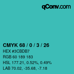 Color code: CMYK 68 / 0 / 3 / 26 | qconv.com