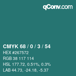 Color code: CMYK 68 / 0 / 3 / 54 | qconv.com
