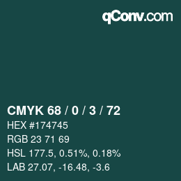 カラーコード: CMYK 68 / 0 / 3 / 72 | qconv.com