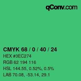 カラーコード: CMYK 68 / 0 / 40 / 24 | qconv.com